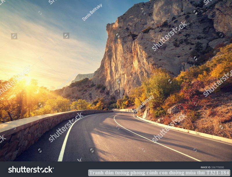 Tranh dán tường phong cảnh con đường mùa thu T321-184